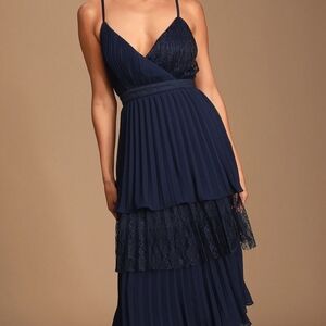 Lulu's Elegant Navy Layered Maxi Dress